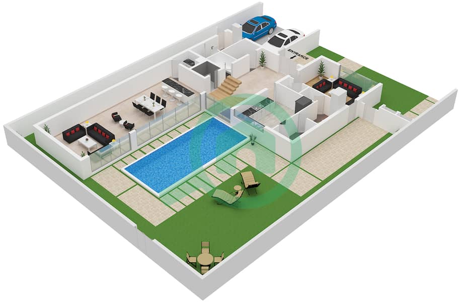 المخططات الطابقية لتصميم النموذج 1-B فیلا 5 غرف نوم - سيكويا Ground Floor interactive3D