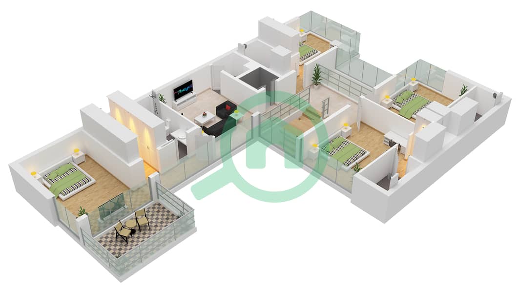 红豆杉区 - 5 卧室别墅类型1-B戶型图 First Floor interactive3D