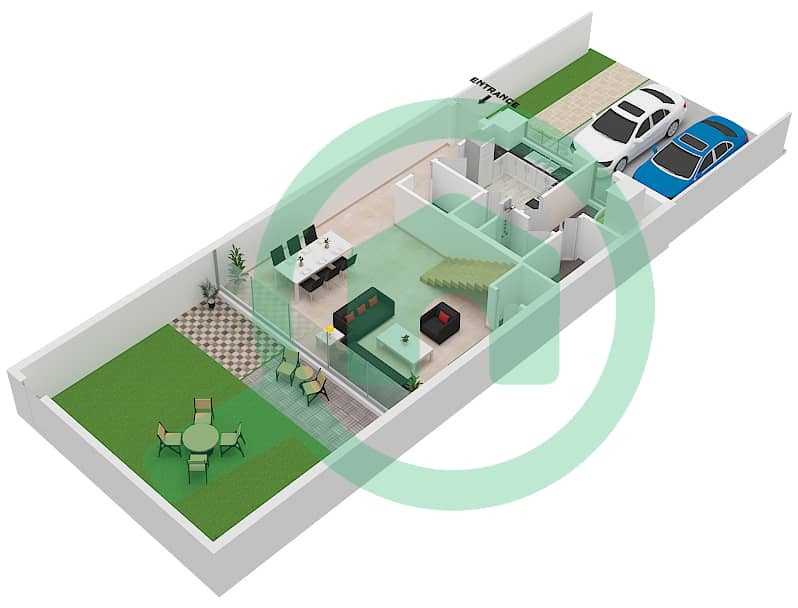 Секвойя - Таунхаус 3 Cпальни планировка Тип A Ground Floor interactive3D