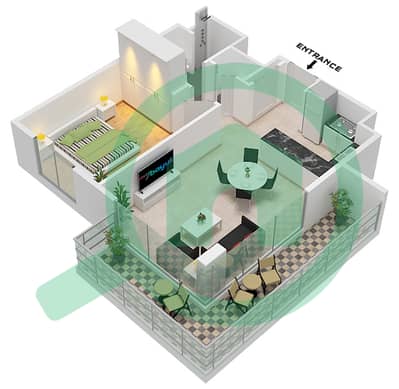 المخططات الطابقية لتصميم النموذج / الوحدة 1B / UNIT 7 FLOOR 1-8 شقة 1 غرفة نوم - بناية إلارا 1