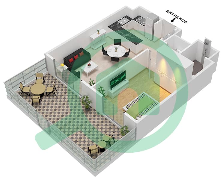 Elara Building 1 - 1 Bedroom Apartment Type/unit 1D / UNIT 1 FLOOR GROUND Floor plan Type 1D / Unit 1 Ground Floor interactive3D