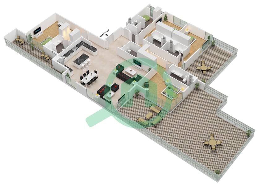 埃拉拉1号楼 - 4 卧室公寓类型／单位4C / UNIT 1 FLOOR  9戶型图 Type 4C / Unit 1 Floor  9 interactive3D