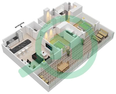 المخططات الطابقية لتصميم النموذج / الوحدة 2E / UNIT 5 FLOOR GROUND شقة 2 غرفة نوم - بناية إلارا 1