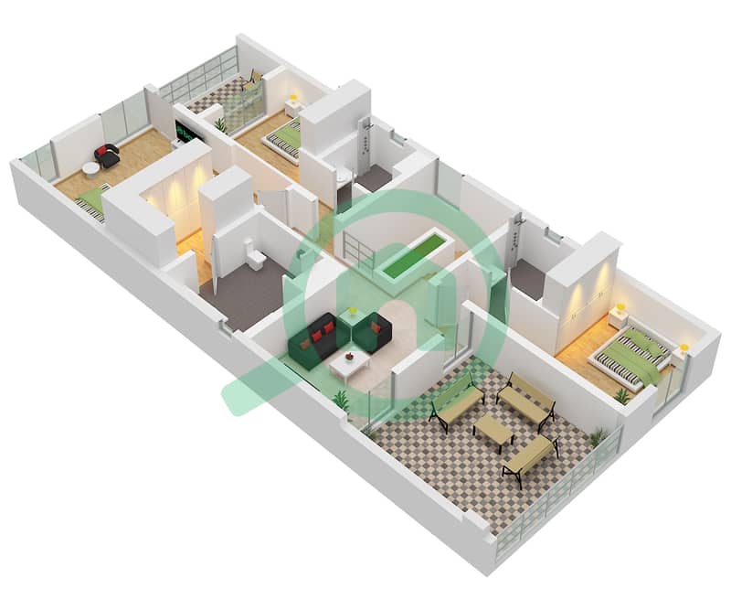和谐1区 - 4 卧室别墅类型1戶型图 First Floor interactive3D