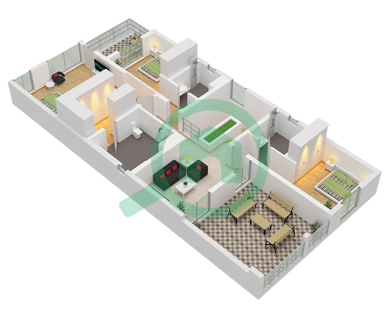 المخططات الطابقية لتصميم النموذج 2 فیلا 4 غرف نوم - هارموني 1 First Floor interactive3D