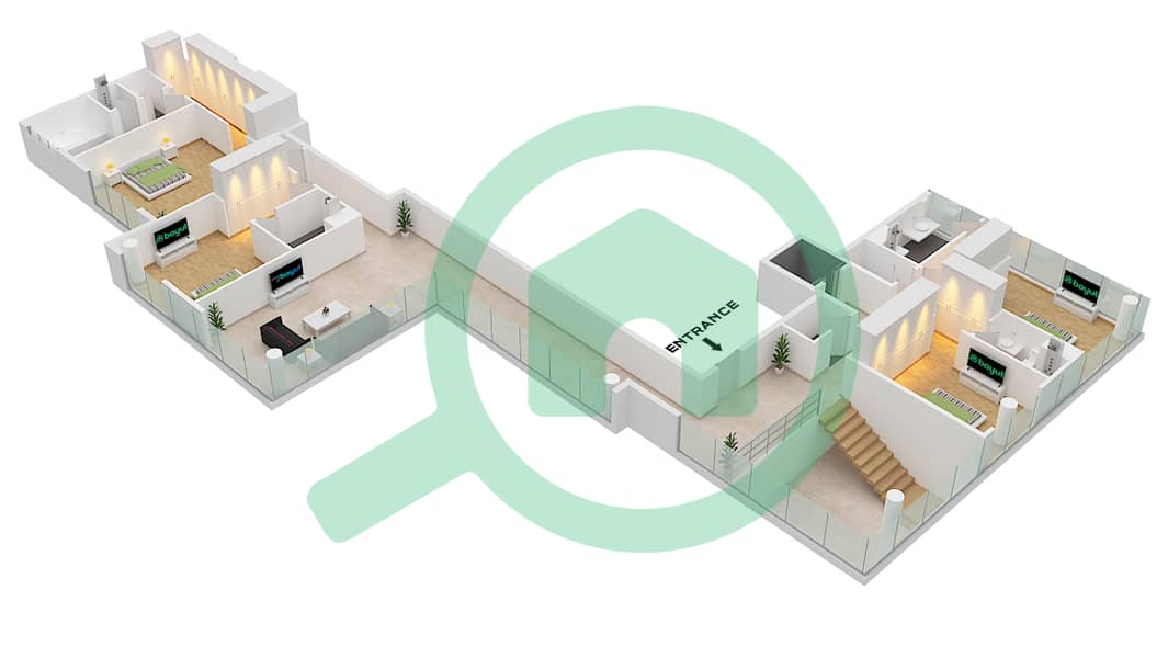 卡斯顿豪华公寓 - 5 卧室顶楼公寓类型／单位A1 / UNIT 1 FLOOR 20戶型图 Unit 1 Floor 20 Lower interactive3D
