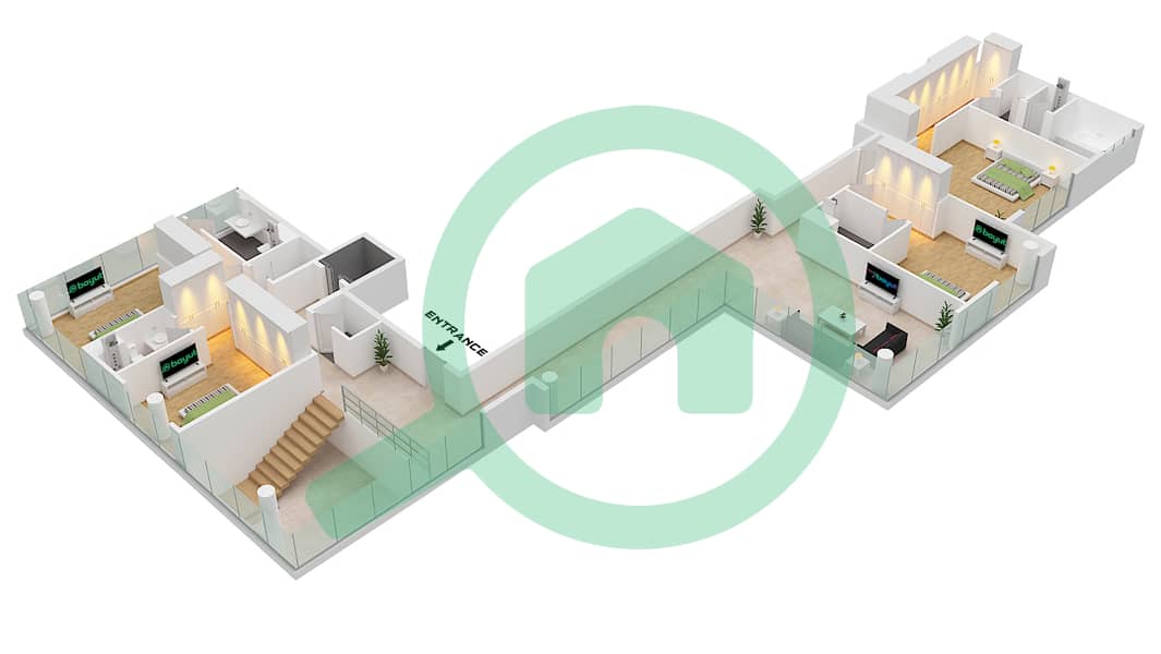 المخططات الطابقية لتصميم النموذج / الوحدة A2 / UNIT 2 FLOOR 20 بنتهاوس 5 غرف نوم - كاسلتون Upper Floor interactive3D