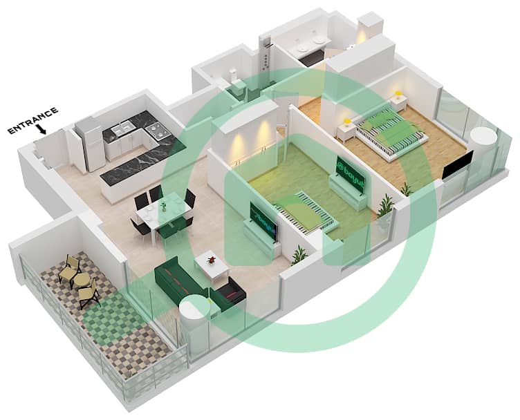 卡斯顿豪华公寓 - 2 卧室公寓类型／单位B1 / UNIT 4戶型图 Unit 4 Floor interactive3D