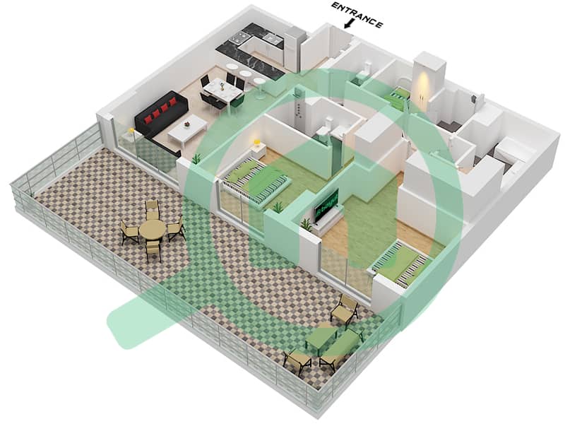 المخططات الطابقية لتصميم النموذج / الوحدة A1,A2 / UNIT 6,7 FLOOR 1 شقة 2 غرفة نوم - كاسلتون Unit 6,7 Floor 1 interactive3D
