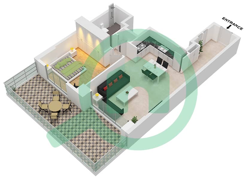 المخططات الطابقية لتصميم النموذج / الوحدة A1 A6 / UNIT 1,2,3,9,10 شقة 1 غرفة نوم - كاسلتون Unit 1,2,3,9,10,11 Floor 1 interactive3D
