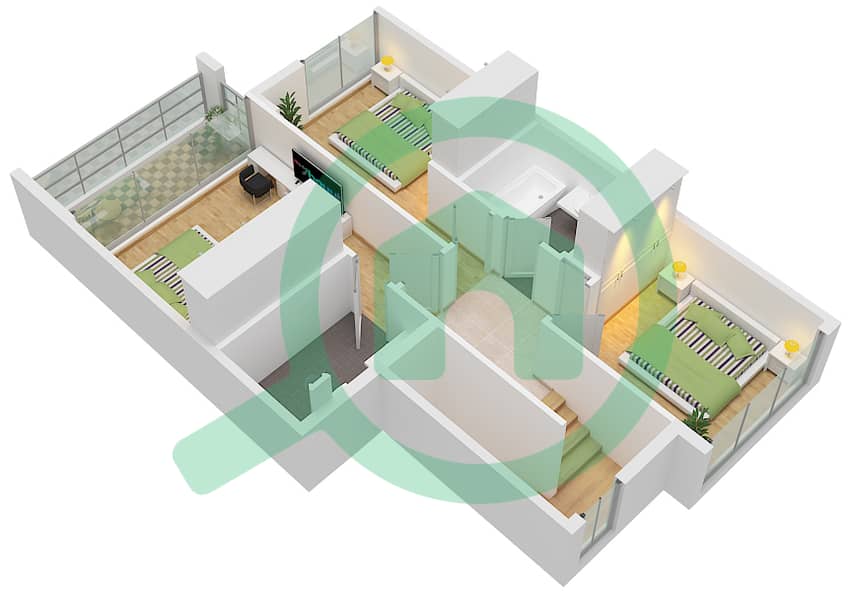 Shams Townhouses - 3 Bedroom Townhouse Type/unit A2 MIRRORED / UNIT MID Floor plan First Floor interactive3D