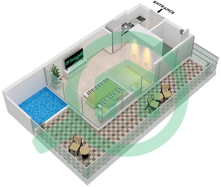 多瑙河畔埃利茨公寓 - 单身公寓类型／单位B UNIT 2 FLOOR 5-19, 22-2戶型图 Unit 2 Floor 5-19, 22-26
Unit 1 Floor 20-1 interactive3D