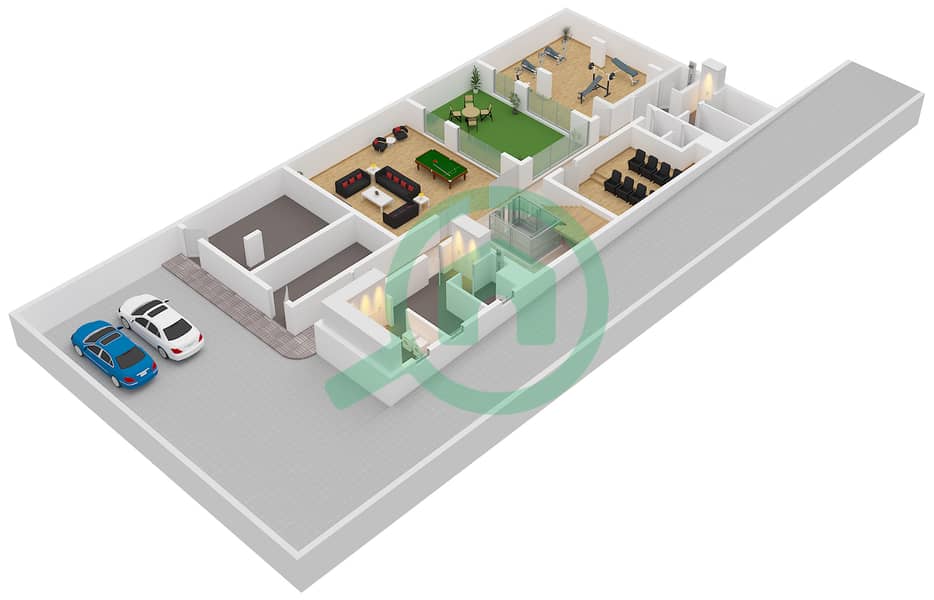 المخططات الطابقية لتصميم النموذج / الوحدة V55-U / UNIT E713F فیلا 5 غرف نوم - يوتوبيا Basement Floor interactive3D