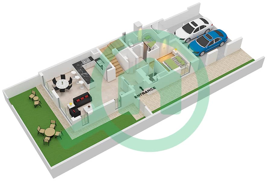 Мудон Аль Раним 2 - Таунхаус 4 Cпальни планировка Тип/мера 4B1 / UNIT  END Type 4B1 Unit End Ground Floor interactive3D