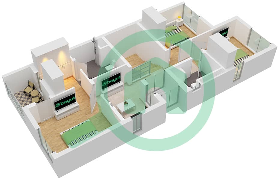 المخططات الطابقية لتصميم النموذج / الوحدة 4B1 / UNIT  END تاون هاوس 4 غرف نوم - مدن الرنيم 2 Type 4B1 Unit End First Floor interactive3D