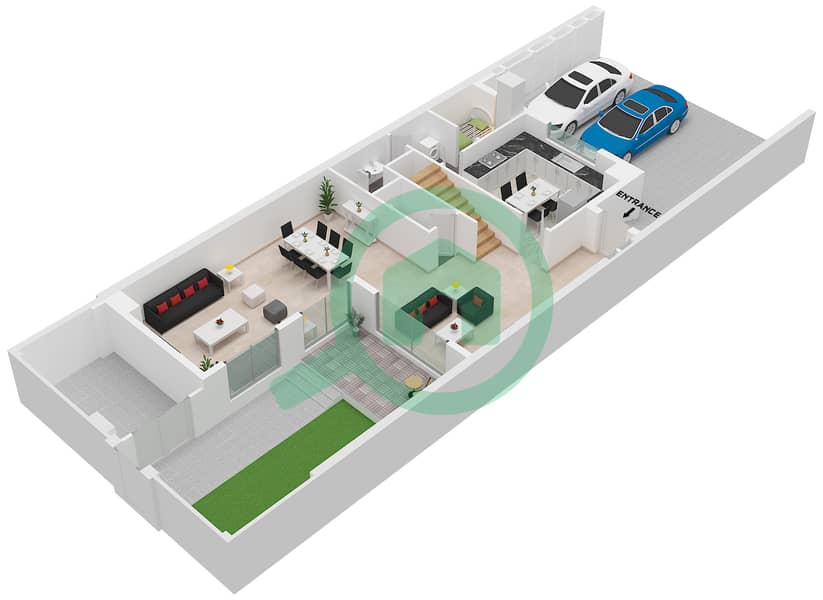 夏尔迦可持续发展城 - 3 卧室联排别墅类型A戶型图 Ground Floor interactive3D