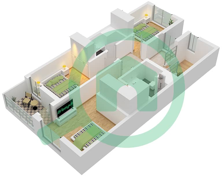 Mudon Al Ranim 3 - 3 Bedroom Townhouse Type/unit 3B1 / UNIT MID Floor plan 3B1 / Unit Mid First Floor interactive3D