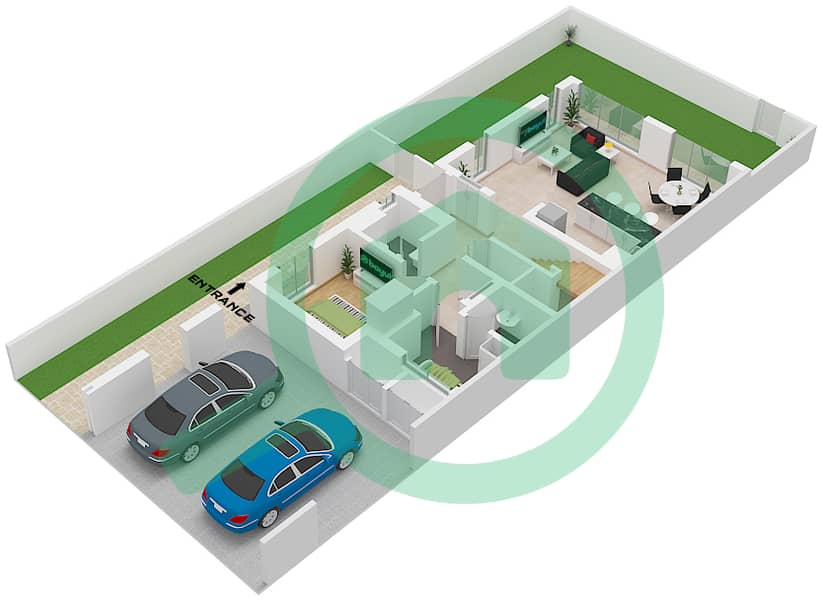 Mudon Al Ranim 3 - 3 Bedroom Townhouse Type/unit 4B2 / UNIT END Floor plan 4B2 / Unit End Ground Floor interactive3D