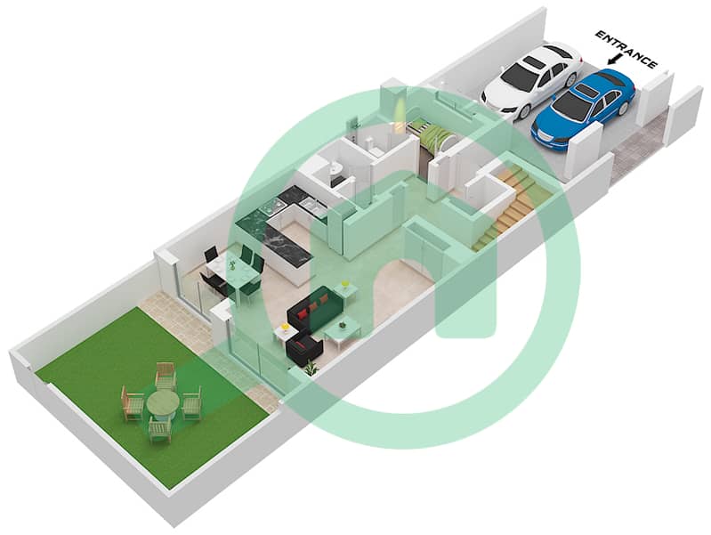 Mudon Al Ranim 3 - 3 Bedroom Townhouse Type/unit 3B1 / UNIT MID Floor plan 3B1 / Unit Mid Ground Floor interactive3D
