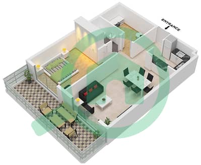 المخططات الطابقية لتصميم النموذج D شقة 1 غرفة نوم - ماج 318