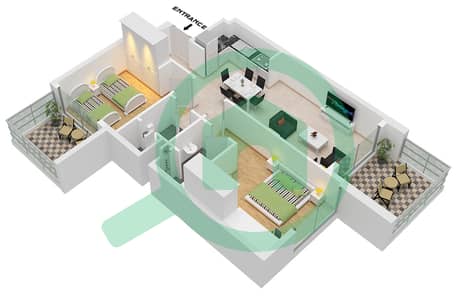 المخططات الطابقية لتصميم النموذج E شقة 2 غرفة نوم - ماج 318