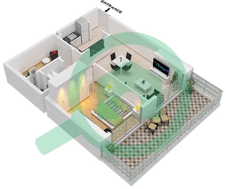 المخططات الطابقية لتصميم النموذج C شقة 1 غرفة نوم - ماج 318 interactive3D