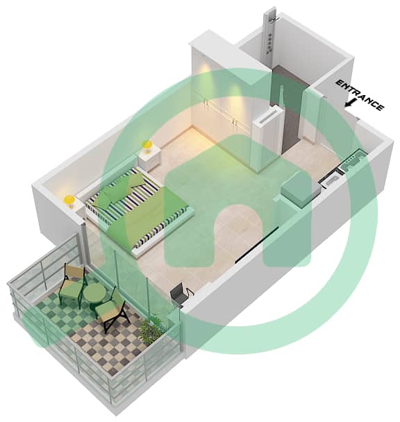 المخططات الطابقية لتصميم النموذج B شقة استوديو - برايم ريزدنسي 3 interactive3D