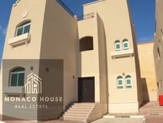 For rent, a villa inside a complex in Khalifa City A, close to services, great location. The villa consists of 5 master bedrooms, a living room with s