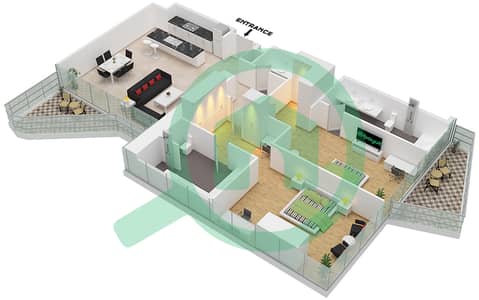 المخططات الطابقية لتصميم الوحدة 02 FLOOR 23 شقة 2 غرفة نوم - فيرمونت ريزيدنس دبي سكاي لاين