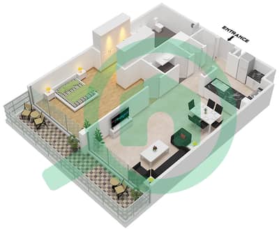 المخططات الطابقية لتصميم النموذج 1A شقة 1 غرفة نوم - بارك غيت ريزيدنسيز