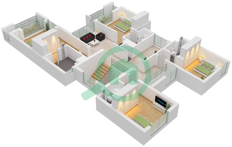 المخططات الطابقية لتصميم النموذج 2 فیلا 4 غرف نوم - جنان من الدار First Floor interactive3D