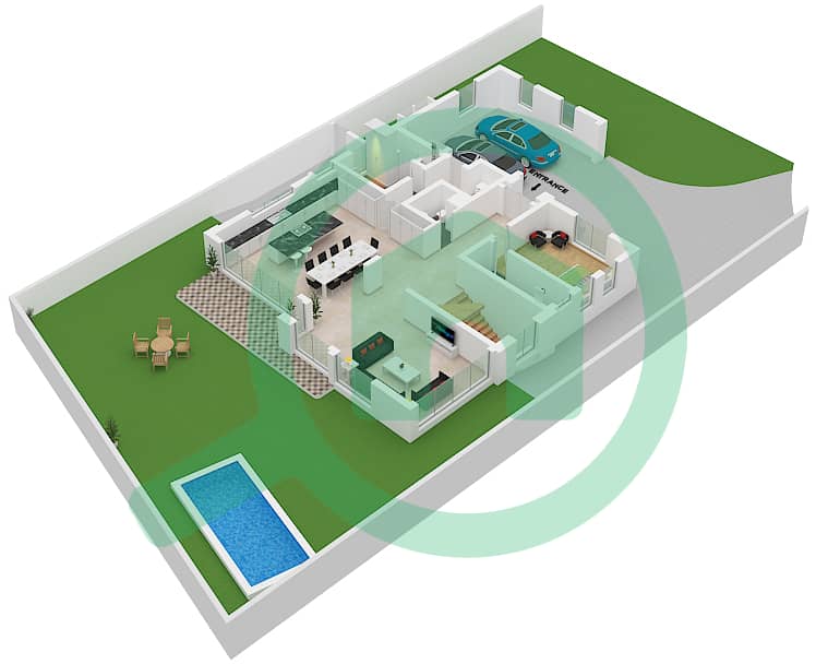 المخططات الطابقية لتصميم النموذج A فیلا 5 غرف نوم - ذا سانديالز Ground Floor interactive3D