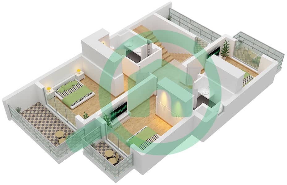 Ривана - Таунхаус 3 Cпальни планировка Тип KAI First Floor interactive3D