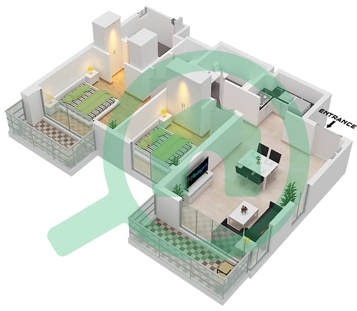 المخططات الطابقية لتصميم النموذج / الوحدة 13 / UNIT 2,5 FLOOR 2-4 شقة 2 غرفة نوم - بناية سي جيت 4 13 / Unit 2,5 Floor 2-4 interactive3D