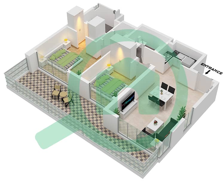 Seagate Building 4 - 2 Bedroom Apartment Type/unit 13A / UNIT 2,5 FLOOR 1 Floor plan 13A / Unit 2,5 Floor 1 interactive3D