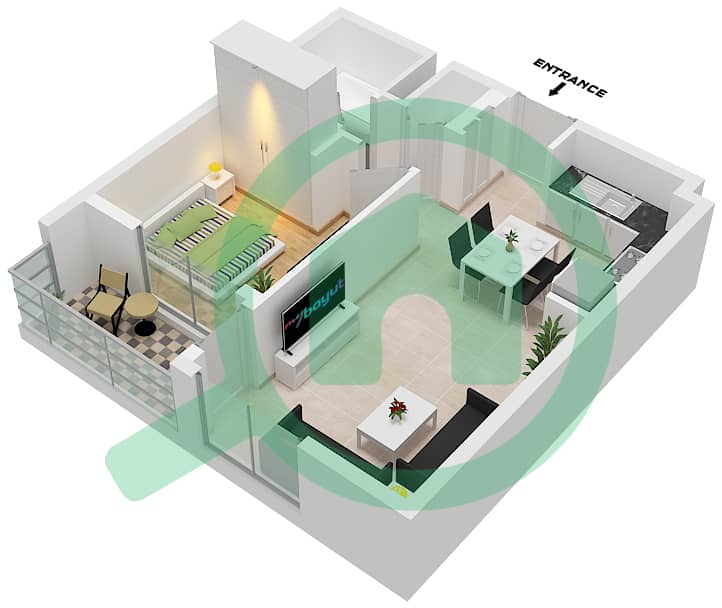 المخططات الطابقية لتصميم النموذج / الوحدة 2, 2A / UNIT 1 FLOOR 1-4 شقة 1 غرفة نوم - بناية سي جيت 4 2.2A / Unit 1 Floor 1-4 interactive3D