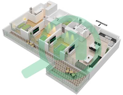 المخططات الطابقية لتصميم النموذج / الوحدة 8A / UNIT 3,4 FLOOR 1 شقة 3 غرف نوم - بناية سي جيت 4