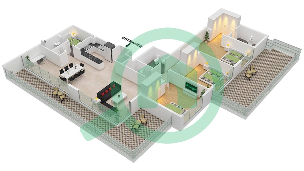 المخططات الطابقية لتصميم النموذج / الوحدة 9 / UNIT 1 FLOOR 5 شقة 3 غرف نوم - بناية سي جيت 4 9 / Unit 1 Floor 5 interactive3D