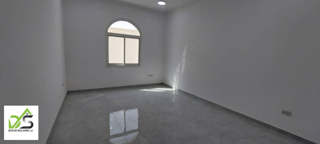 For rent, studio, the first resident in the city of South Al Shamkha, an excellent monthly location next to the services.