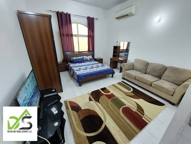 For rent an excellent furnished studio in Khalifa City A, next to services, monthly
