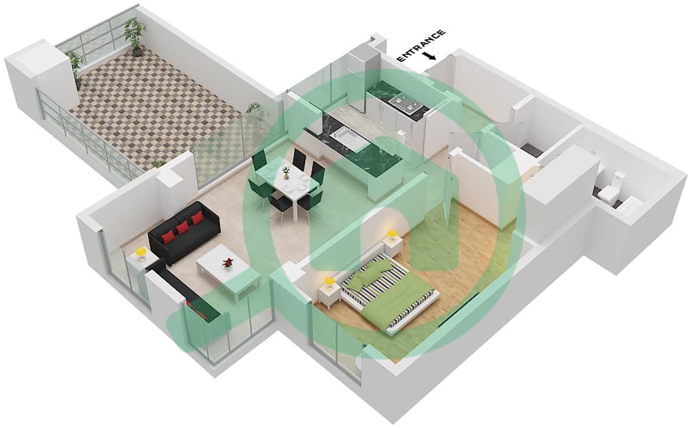 المخططات الطابقية لتصميم التصميم 04 شقة 1 غرفة نوم - برج شيمارا Floor 31 interactive3D