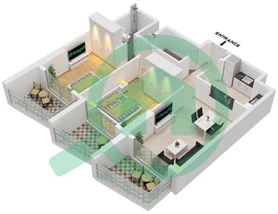 宾格蒂皇冠大厦 - 2 卧室公寓类型B戶型图