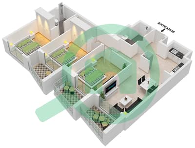 宾格蒂皇冠大厦 - 3 卧室公寓类型C戶型图
