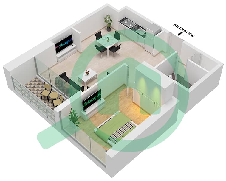 المخططات الطابقية لتصميم الوحدة 10 شقة 1 غرفة نوم - فورتي 2 Unit 10 Floor 7-29 interactive3D