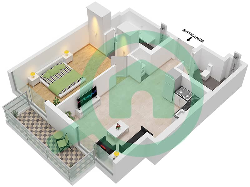 蓝铃花公寓 - 1 卧室公寓单位14 FLOOR 4戶型图 Floor 4 interactive3D