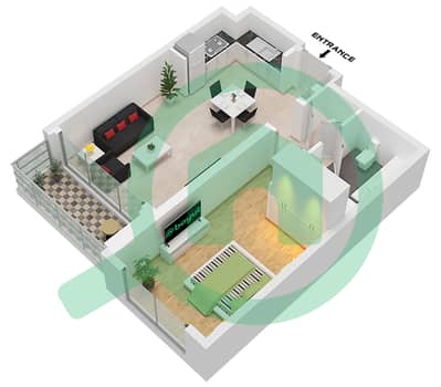 المخططات الطابقية لتصميم الوحدة 3 FLOOR 1-7 شقة 1 غرفة نوم - مبنى كوف 2