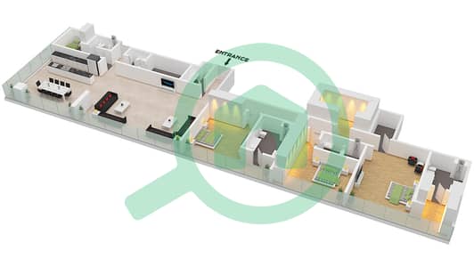المخططات الطابقية لتصميم النموذج / الوحدة D / 05 FLOOR 19 شقة 3 غرف نوم - ريزيدنس 110