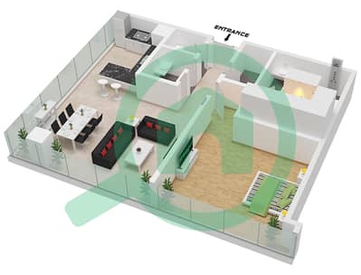 公寓110 - 1 卧室公寓类型／单位D1,D2 / 03 FLOOR 1-3戶型图