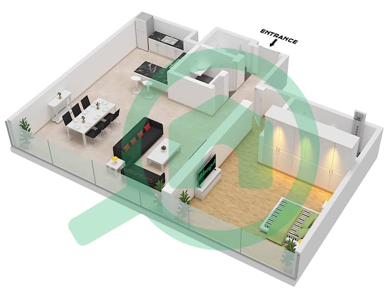 110 Резиденс - Апартамент 1 Спальня планировка Тип/мера C / 02 FLOOR 10 Type C Unit 02 Floor 10 interactive3D