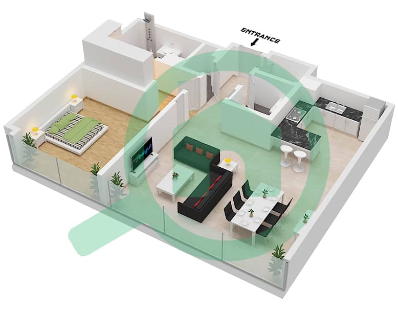 المخططات الطابقية لتصميم النموذج / الوحدة A1,A2 / 02 FLOOR 1-3 شقة 1 غرفة نوم - ريزيدنس 110 Type A1,A2 Unit 02 Floor 1-3 interactive3D